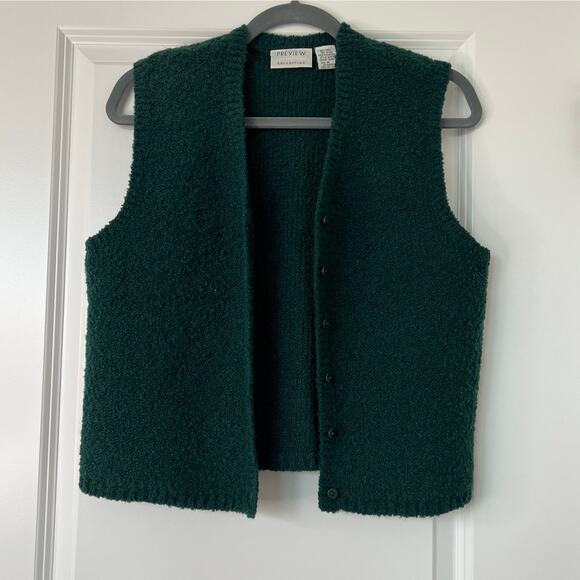 Preview Collection Green Wool Blend Button‎ Vest Sweater Size M Minimalist 90s - Picture 4 of 9